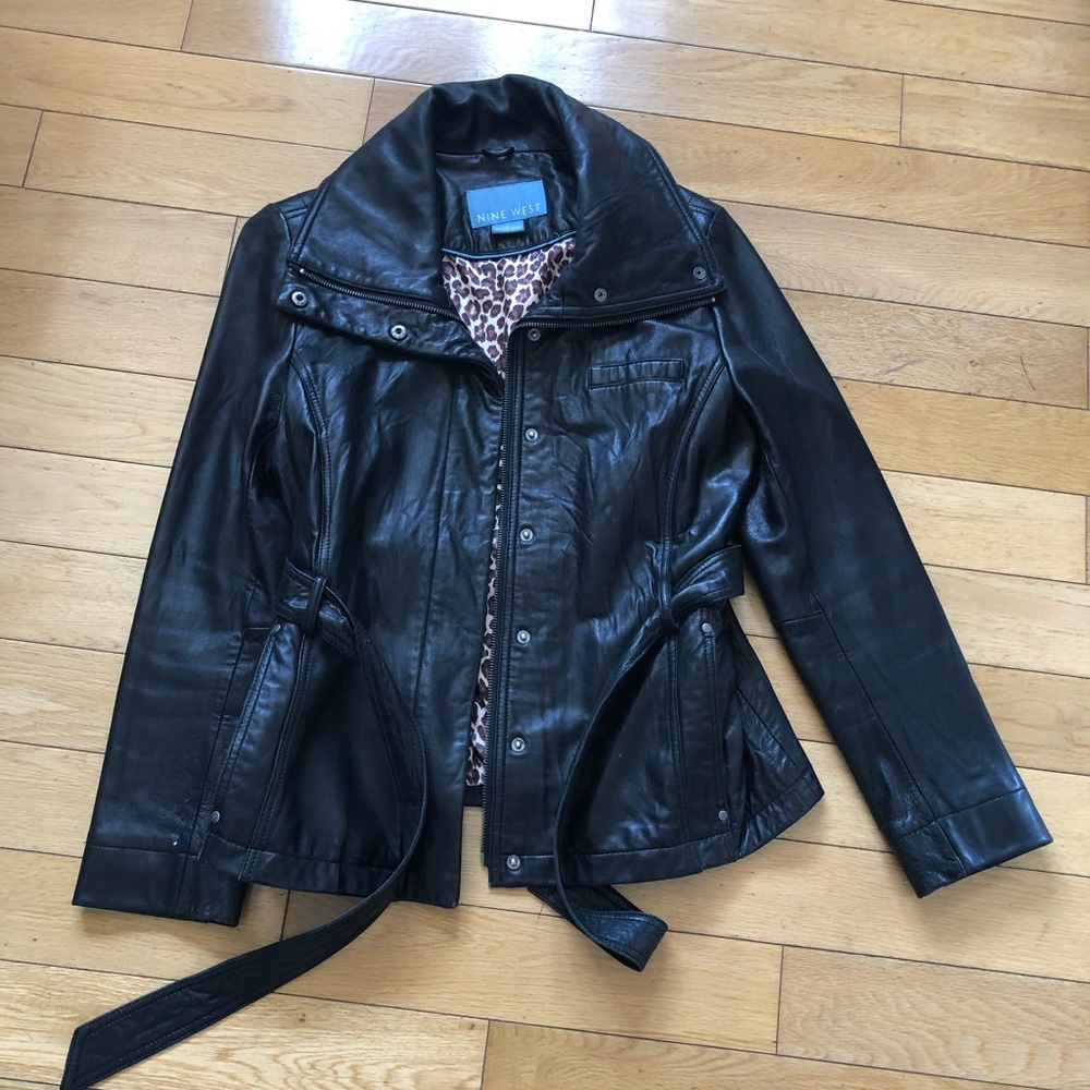 Nine West 100% leather belted jacket.